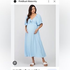 Pinkblush Maternity Light Blue Textured Dot Front Tie Ruffle Sleeve Midi Dress